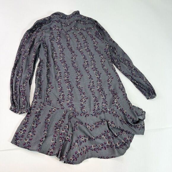 Free People Shirt Dress Womens Medium Gray Floral Long Sleeve Button Up - Picture 8 of 12